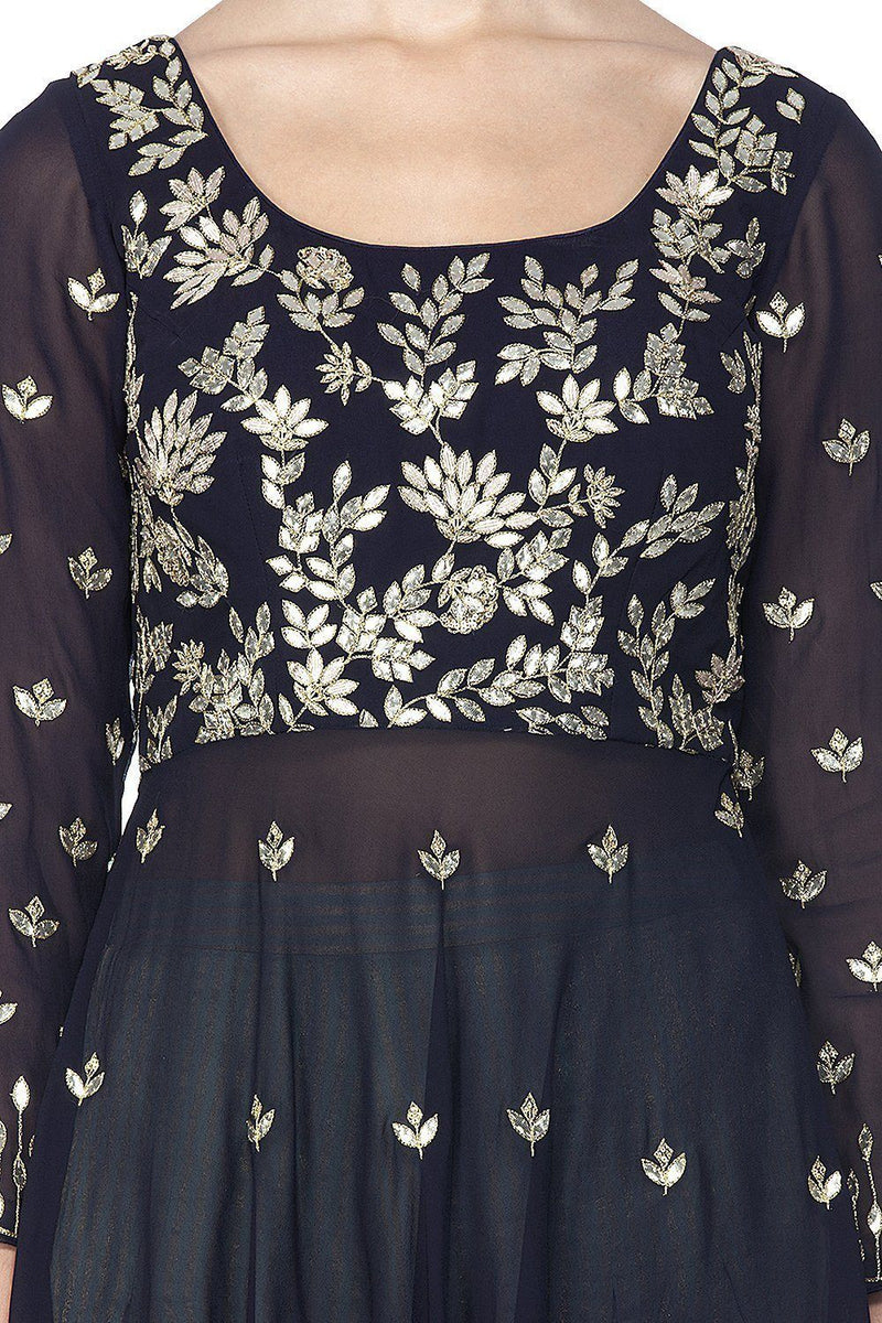 Navy Blue Kurta with Flared Pants - devnaagri