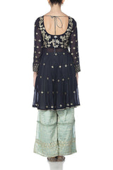 Navy Blue Kurta with Flared Pants - devnaagri