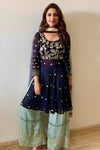 Parineeti Chopra In Navy Blue Kurta with Flared Pants