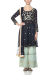Navy Blue Kurta with Flared Pants - devnaagri