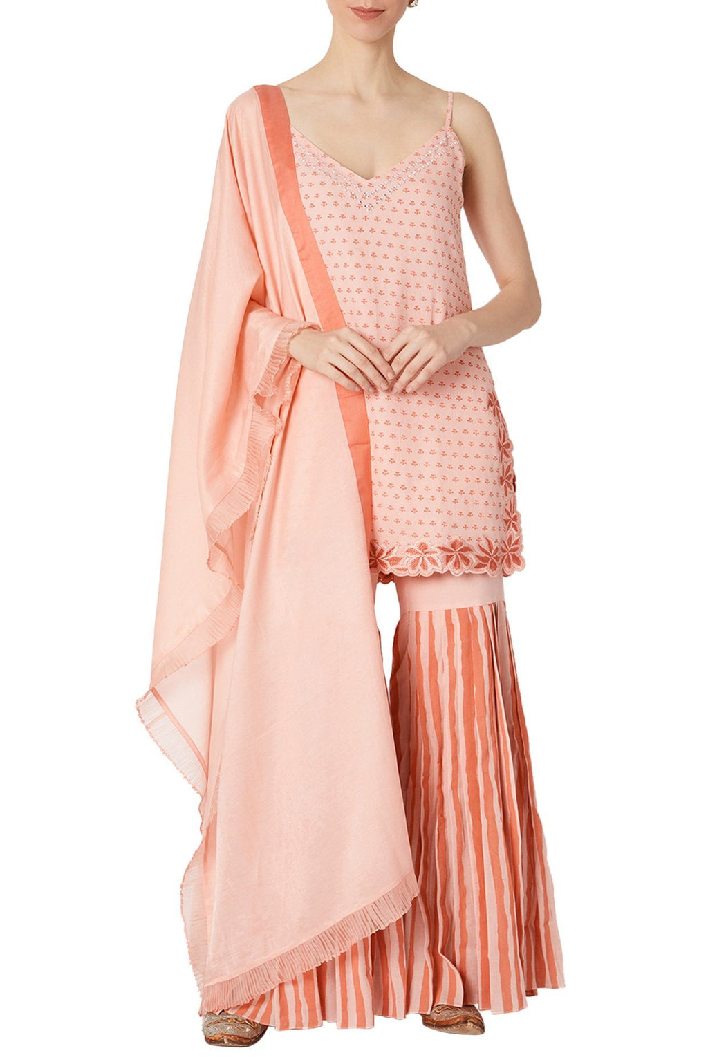 Peach Moss Cotton Sharara Set