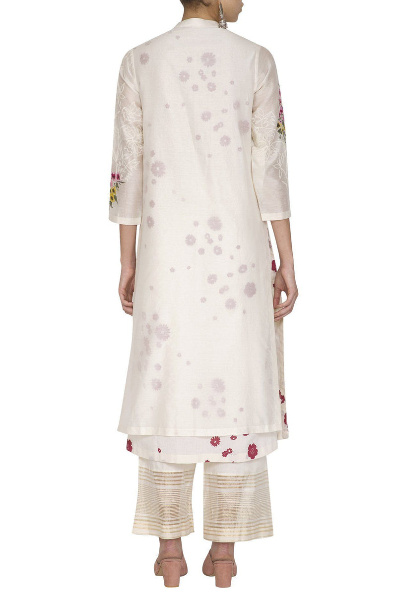 Pink HandPainted Straight Kurta With Pants - devnaagri