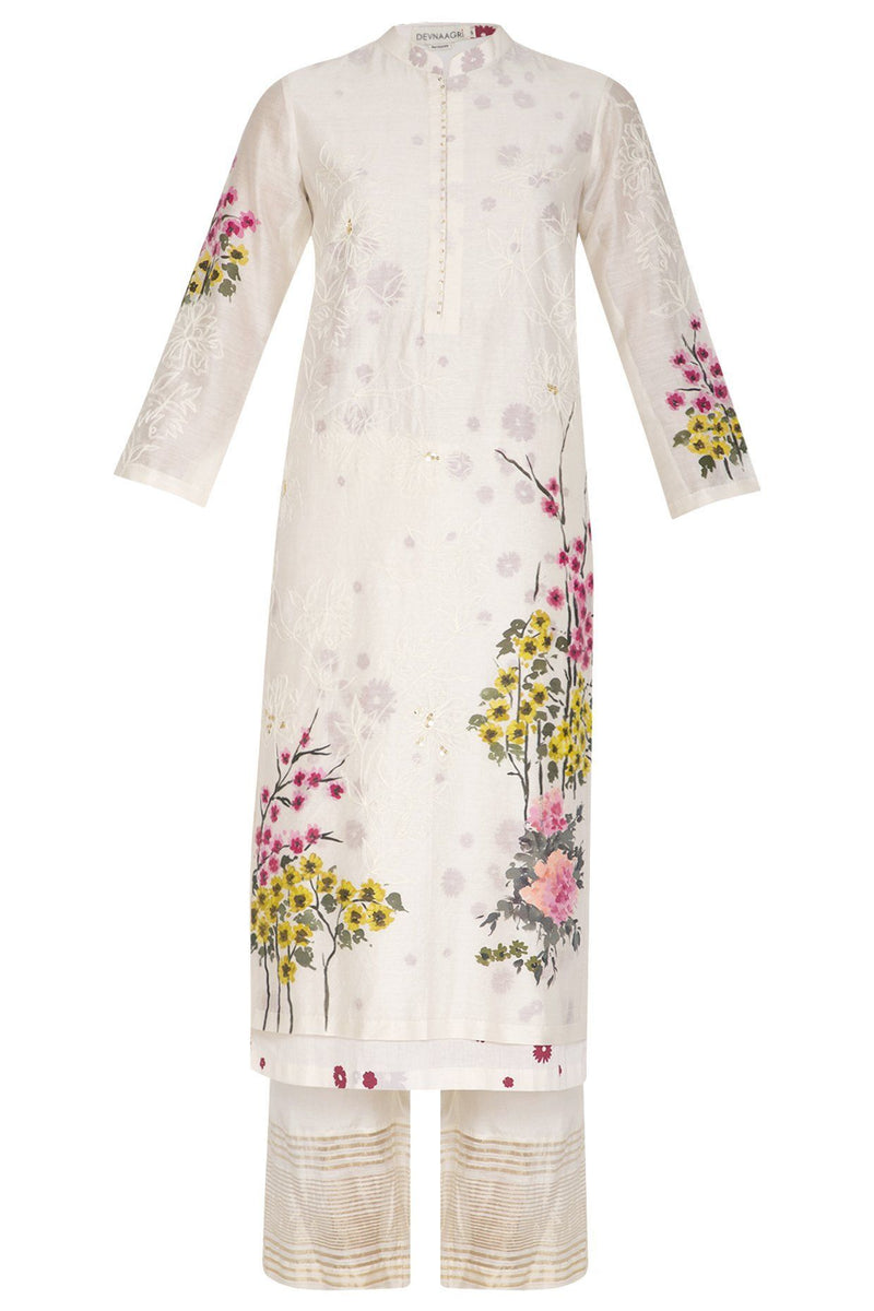 Pink HandPainted Straight Kurta With Pants - devnaagri