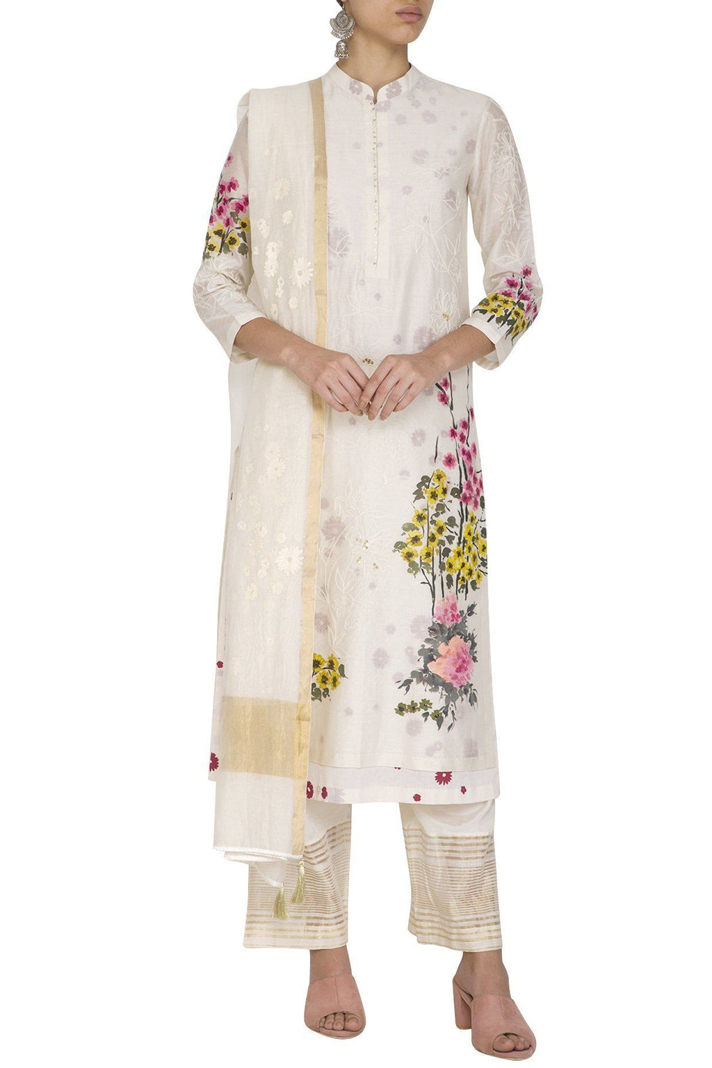 Pink HandPainted Straight Kurta With Pants - devnaagri