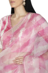 Pink Tie & Dye Organza Saree with Gajji Silk Blouse - devnaagri