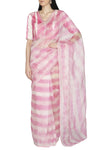Pink Tie & Dye Organza Saree with Gajji Silk Blouse - devnaagri