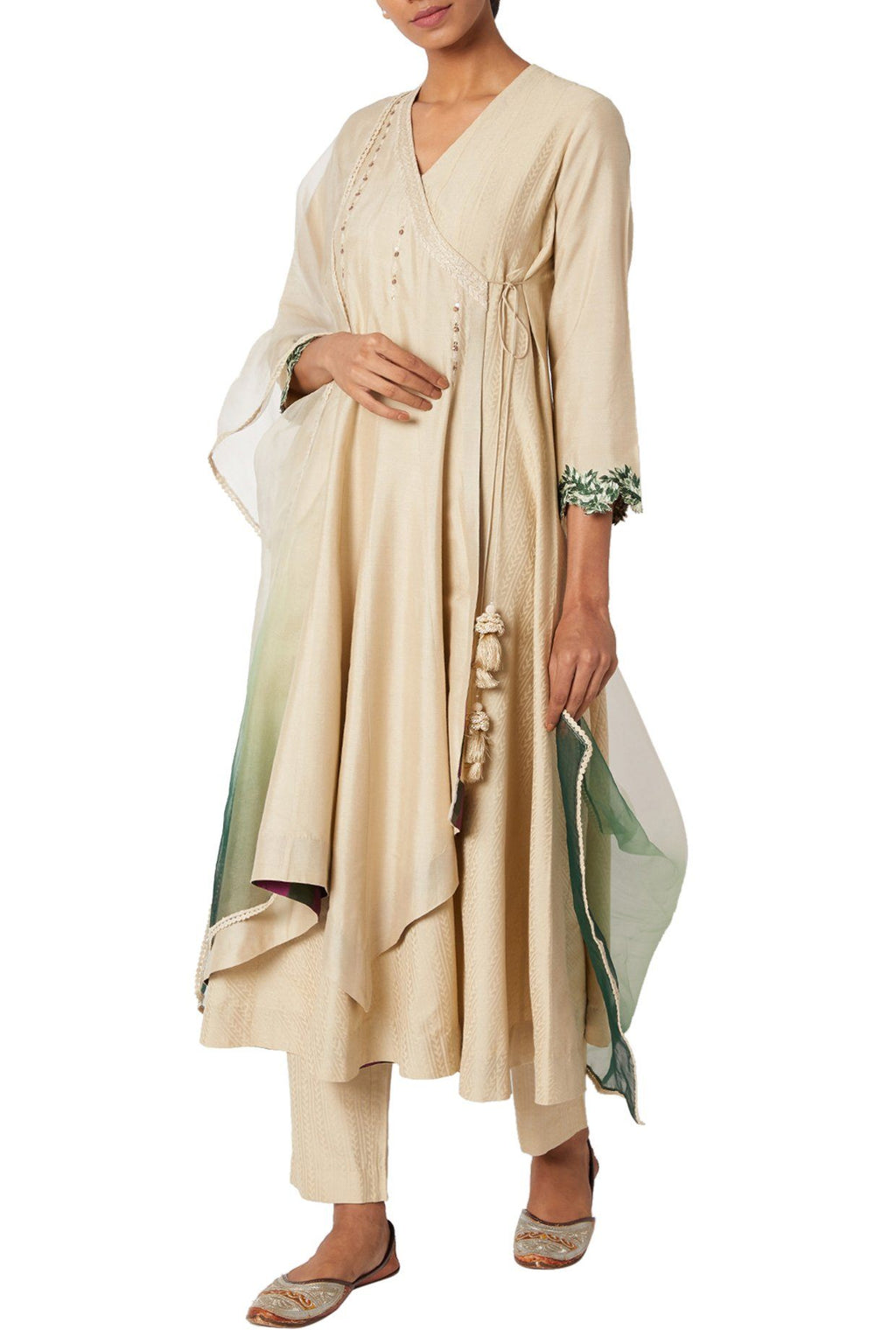 Pista Cotton Silk Blend Angrakha Set