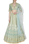 Pista Green Georgette Lehenga with Mul Mukaish Blouse - devnaagri