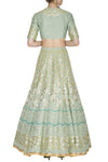 Pista Green Georgette Lehenga with Mul Mukaish Blouse - devnaagri