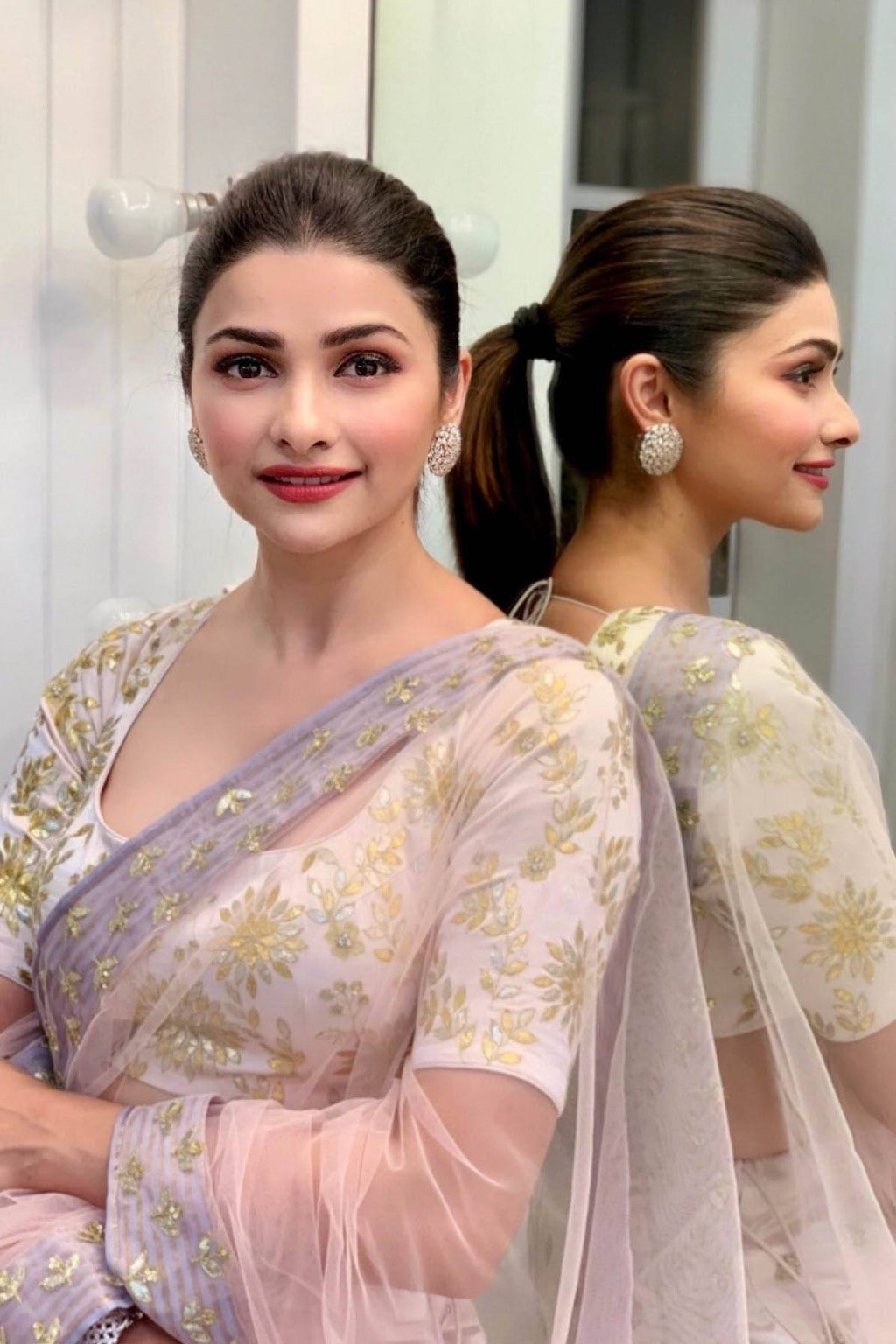 Prachi Desai In Water Pink Lehenga with Silk Blouse