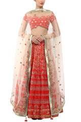 Red Lehenga with Ivory Dupatta - devnaagri