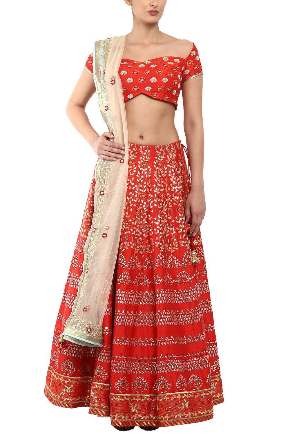Red Lehenga with Ivory Dupatta - devnaagri