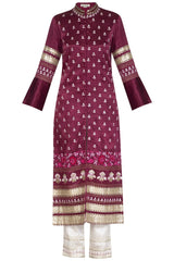 Red Plum Jacket with Ivory Pants - devnaagri