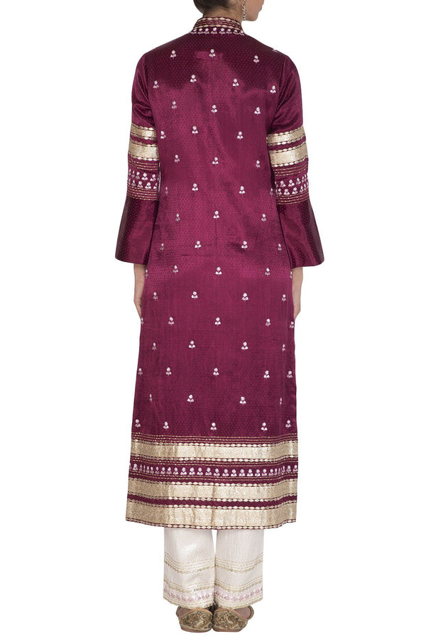 Red Plum Jacket with Ivory Pants - devnaagri
