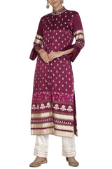 Red Plum Jacket with Ivory Pants - devnaagri