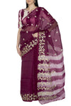 Red Plum Organza Saree with Tie & Dye pallu and Silk Blouse - devnaagri