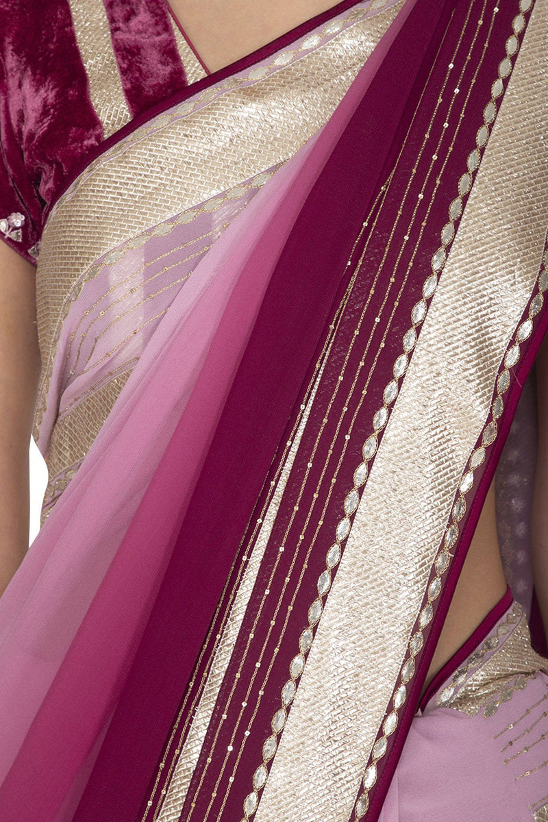 Red Plum Shaded Ombre Saree - devnaagri