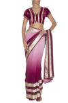Red Plum Shaded Ombre Saree - devnaagri