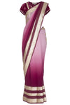 Red Plum Shaded Ombre Saree - devnaagri