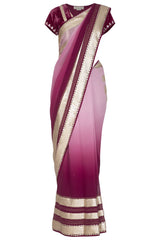 Red Plum Shaded Ombre Saree - devnaagri