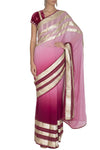 Red Plum Shaded Ombre Saree - devnaagri