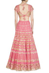 Rose Pink Organza Lehenga with Raw Silk Blouse - devnaagri