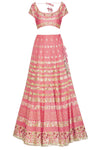 Rose Pink Organza Lehenga with Raw Silk Blouse - devnaagri