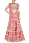 Rose Pink Organza Lehenga with Raw Silk Blouse - devnaagri