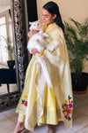 Sadaf J Khan In Yellow Embroidered Anarkali Set with Pallazo Pants Set
