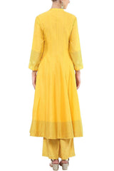 Yellow Embroidered Anarkali Set with Pallazo Pants Set - devnaagri