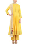 Yellow Embroidered Anarkali Set with Pallazo Pants Set - devnaagri