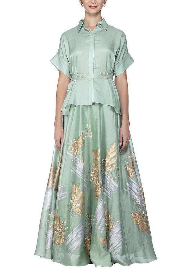 Sage Green Top with Skirt - devnaagri