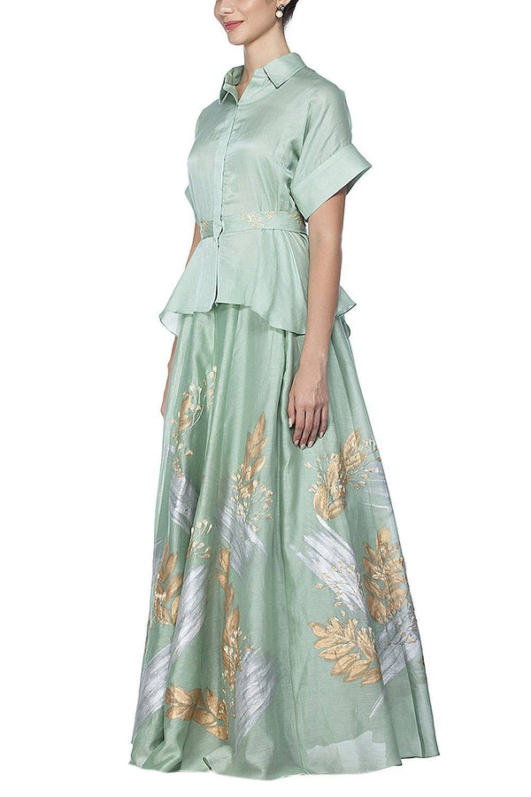 Sage Green Top with Skirt - devnaagri