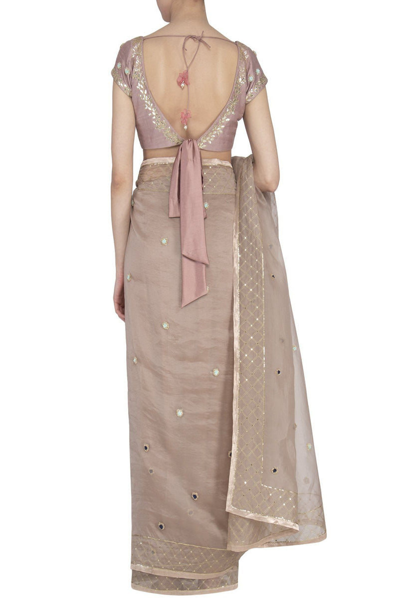 Sand Organza Saree with Raw Silk Blouse - devnaagri