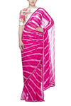 Pink Leheriya Saree with Hand Painted Blouse - devnaagri
