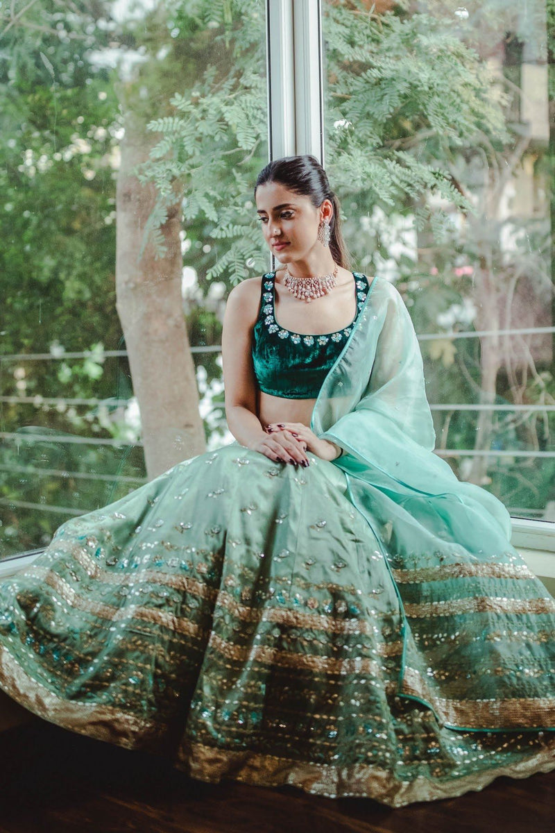 Shivani Raina In Green Lehenga with Emerald  Blouse and Light Green Dupatta