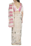 Ivory Pink Hand Painted Saree with Tie & Dye Blouse - devnaagri