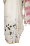 Ivory Pink Hand Painted Saree with Tie & Dye Blouse - devnaagri