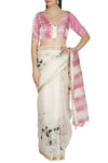 Ivory Pink Hand Painted Saree with Tie & Dye Blouse - devnaagri
