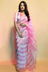 Shruti Haasan In Pink Tie & Dye Organza Saree with Gajji Silk Blouse