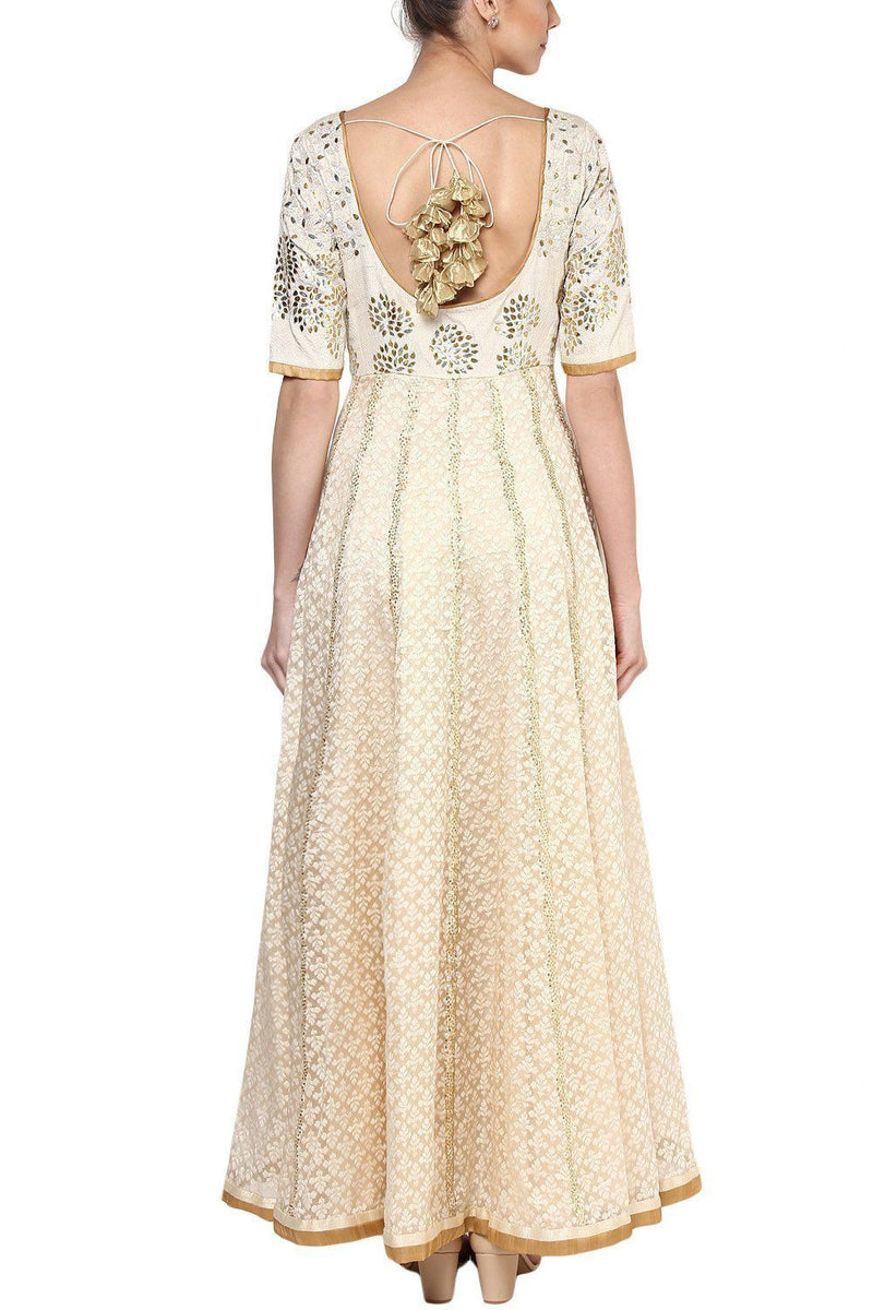 Ivory Sequins and Gotta Patti Embroidered Anarkali Set - devnaagri