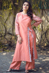 Tisca Chopra In  Coral Straight kurta with Block Printed Pallazo