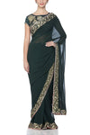 Emerald Green Saree with Chanderi and Gajji Blouse - devnaagri