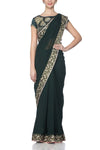 Emerald Green Saree with Chanderi and Gajji Blouse - devnaagri