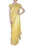 Yellow Georgette Saree with Mukaish Chanderi Blouse - devnaagri