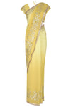 Yellow Georgette Saree with Mukaish Chanderi Blouse - devnaagri