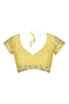 Yellow Georgette Saree with Mukaish Chanderi Blouse - devnaagri