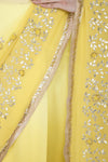 Yellow Georgette Saree with Mukaish Chanderi Blouse - devnaagri
