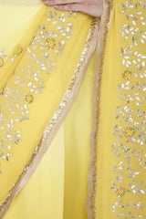 Yellow Georgette Saree with Mukaish Chanderi Blouse - devnaagri