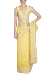 Yellow Saree with Raw Silk Blouse - devnaagri